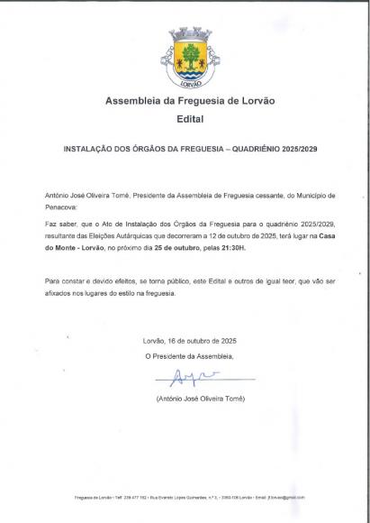 Instalação dos Órgãos da Freguesia