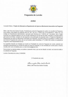 Consulta P&uacute;blica - Projeto de Altera&ccedil;&atilde;o ao Regulamento de Apoio ao Movimento Associativo da Freguesia